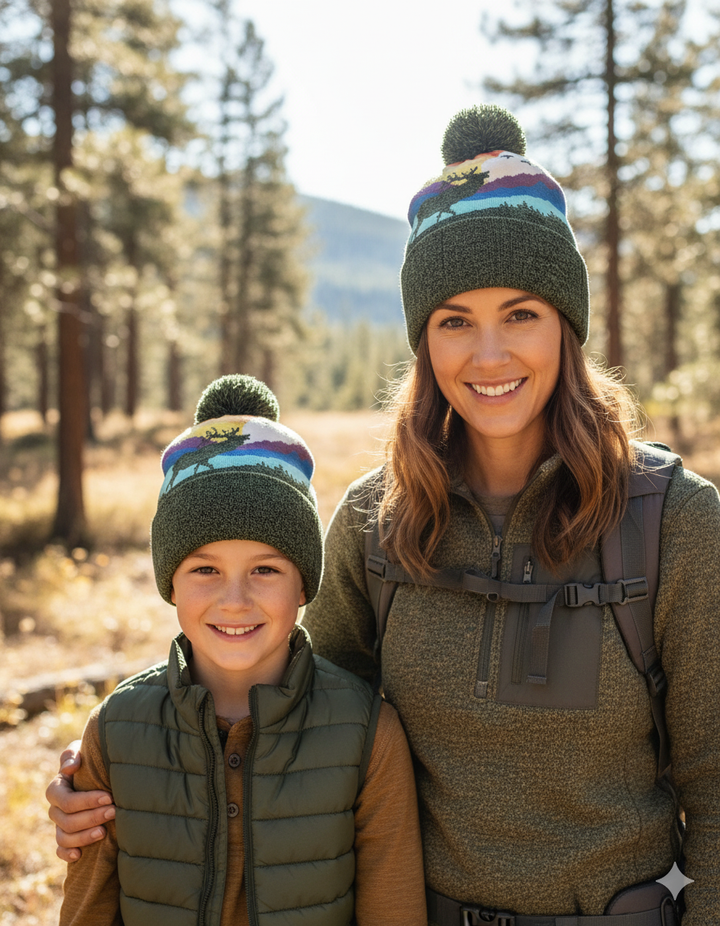 Kid Elk Pom Beanie Warm Winter Knit Hat for Outdoor Adventure