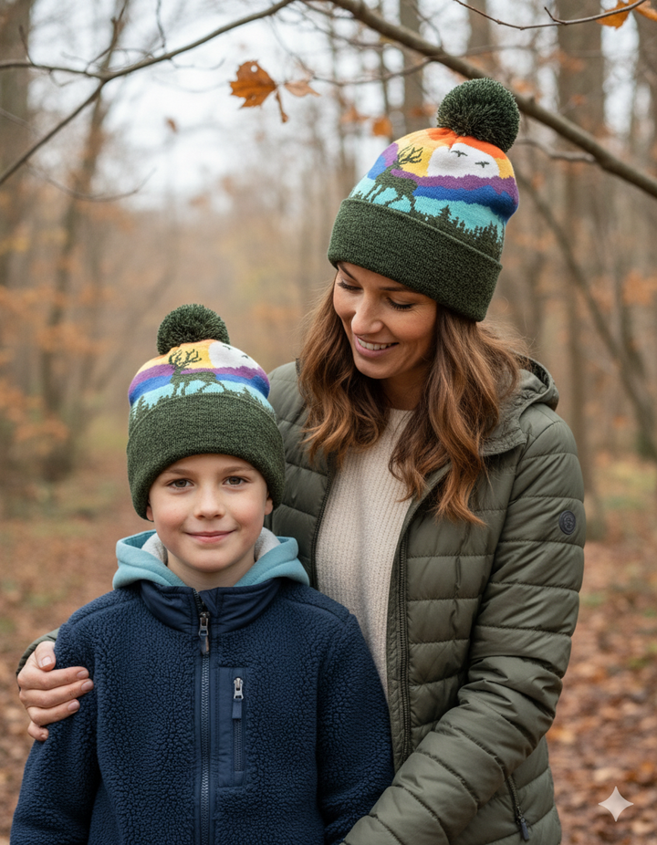 Kid Deer Pom Beanie Warm Winter Knit Hat for Outdoor Adventure
