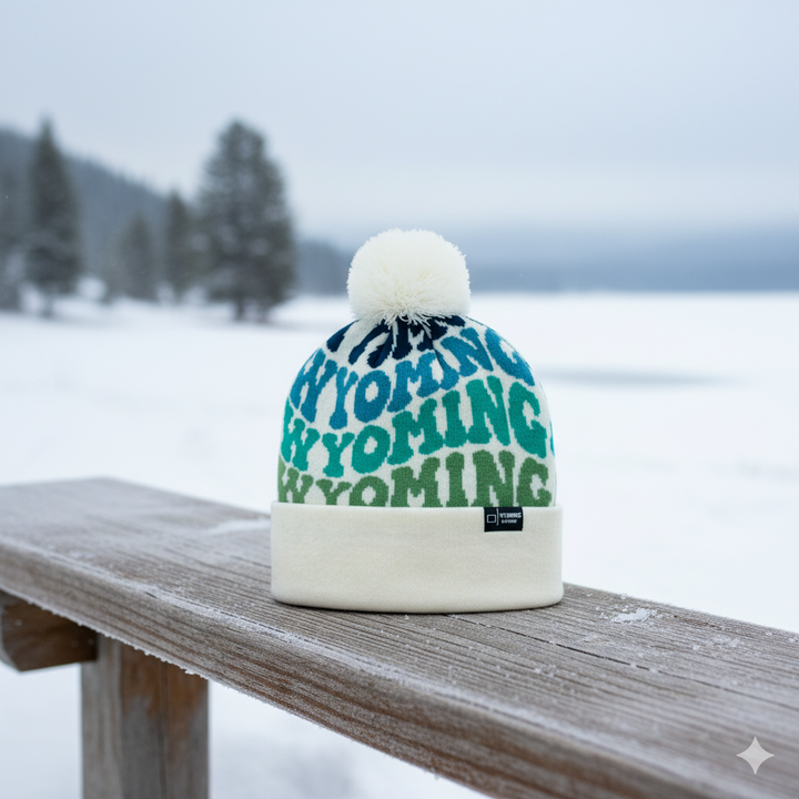 Wyoming Colorful Letter Beanie Winter Knit Hat with Pom Pom for Cold Weather