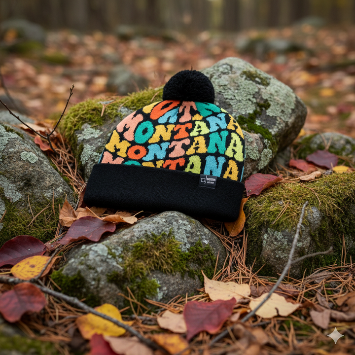 MONTANA Colorful Knit Pom Pom Beanie - Retro Warm Winter Hat