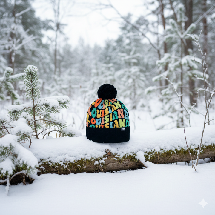 LOUISIANA Colorful Pom Pom Beanie - Warm Knitted Winter Hat