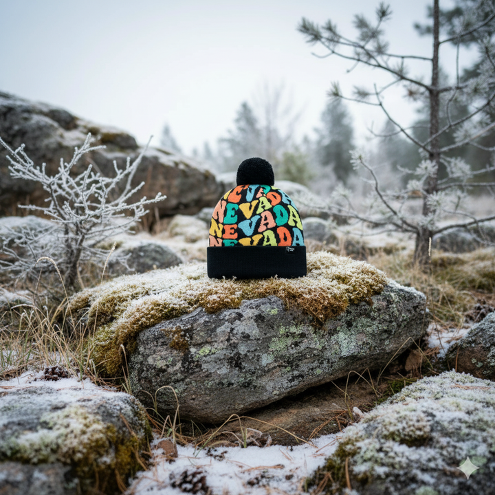 NEVADA Colorful Knit Pom Pom Beanie - Retro Warm Winter Hat