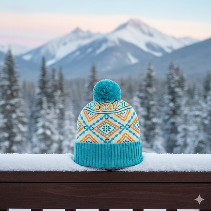 Kids Geometric Pattern Pom Knit Beanie Cozy Winter Gift