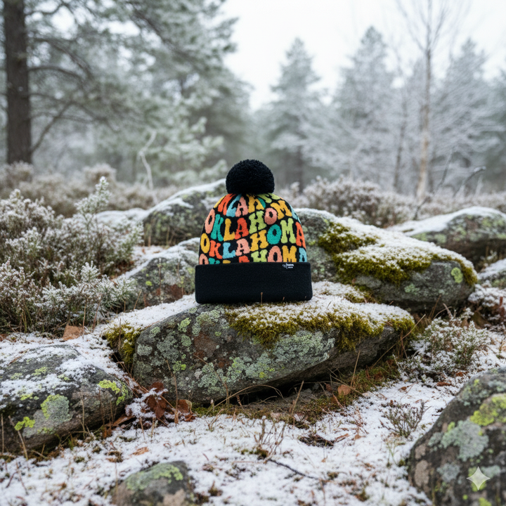 OKLAHOMA Colorful Knit Pom Pom Beanie - Retro Winter Hat