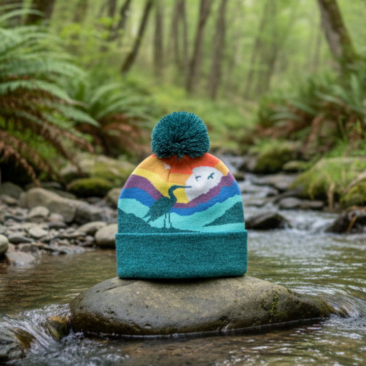 Great Blue Heron Kids Beanie Hat – Colorful Knit Winter Hat for Nature Lovers
