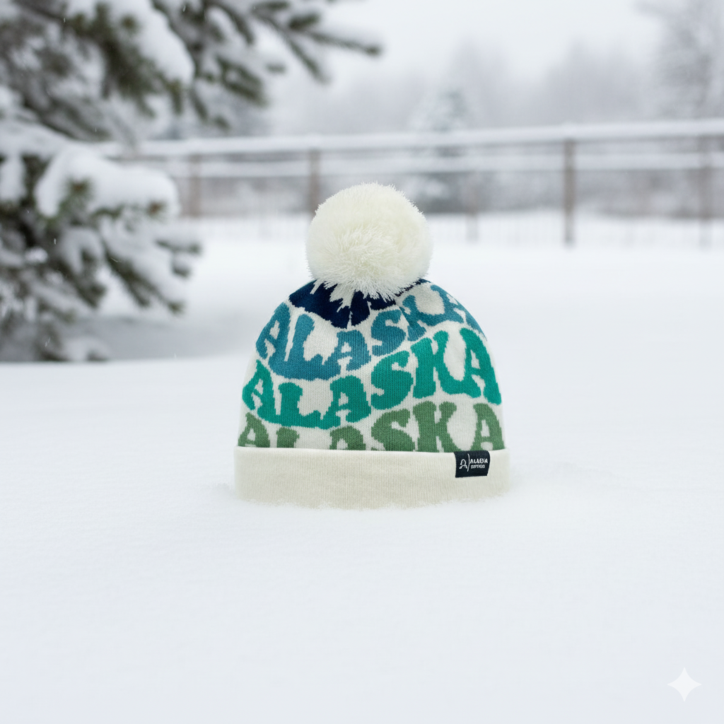 ALASKA Colorful Pom Pom Beanie - Warm Knitted Winter Hat