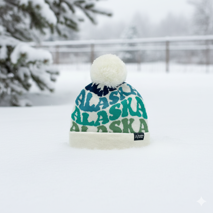 ALASKA Colorful Pom Pom Beanie - Warm Knitted Winter Hat