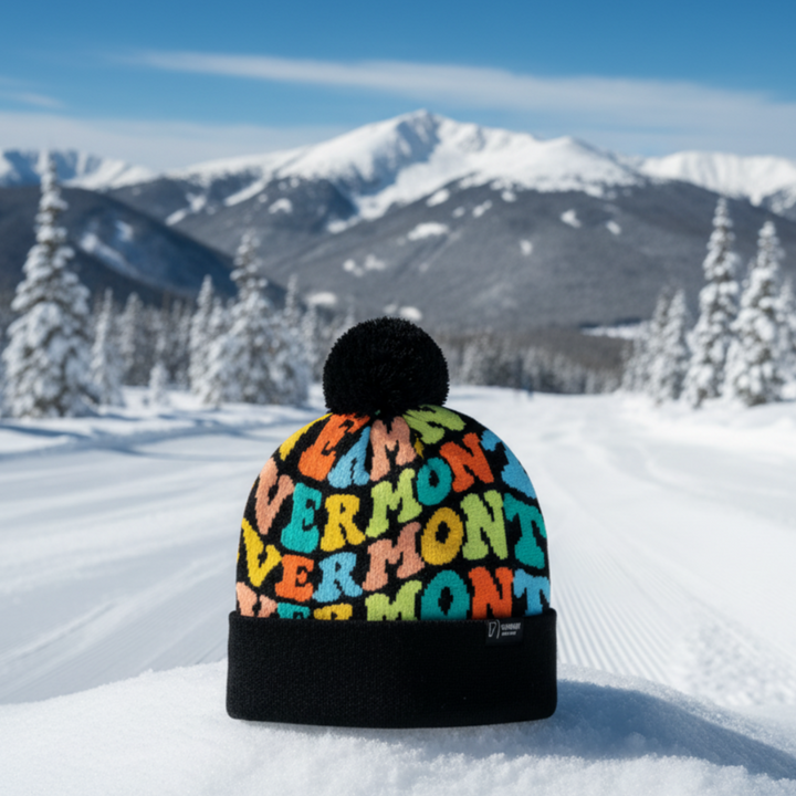 Vermont Colorful Letter Beanie Winter Knit Hat with Pom Pom for Cold Weather
