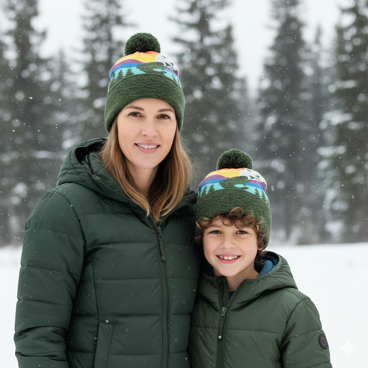 Kids Fishing Pom Beanie Warm Winter Knit Hat for Outdoor Adventure