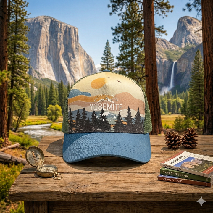Yosemite Sunset Scenic Mountain Forest Expedition Graphic Trucker Baseball Cap