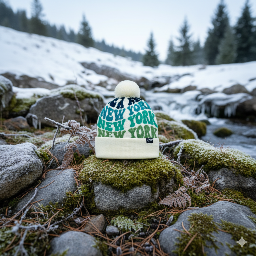 NEW YORK Colorful Knit Pom Pom Beanie - Retro Winter Hat