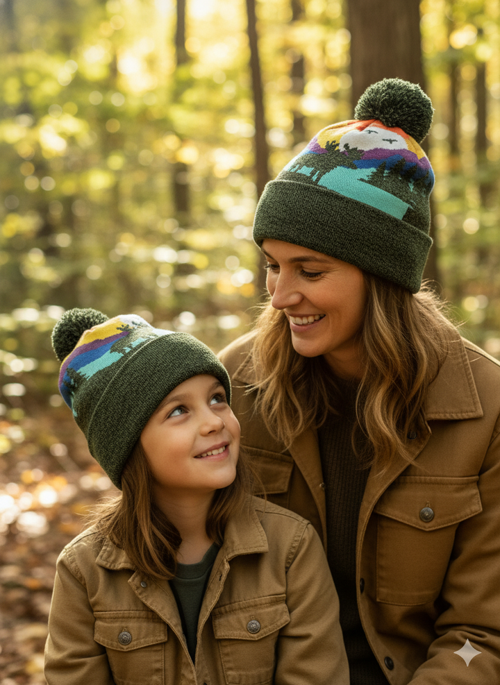 Kid Moose Pom Beanie Warm Winter Knit Hat for Outdoor Adventure