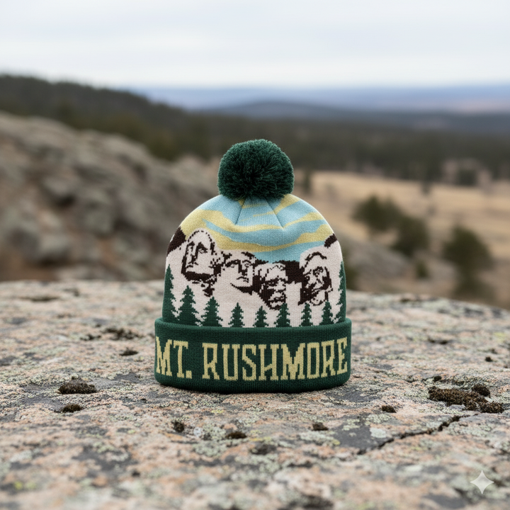 Mt. Rushmore Pom Pom Beanie Hat – South Dakota Souvenir Winter Knit Cap
