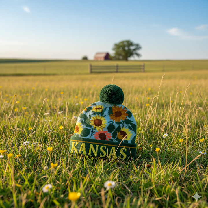 Kansas Sunflower Knit Pom Pom Beanie – Midwest State Winter Hat