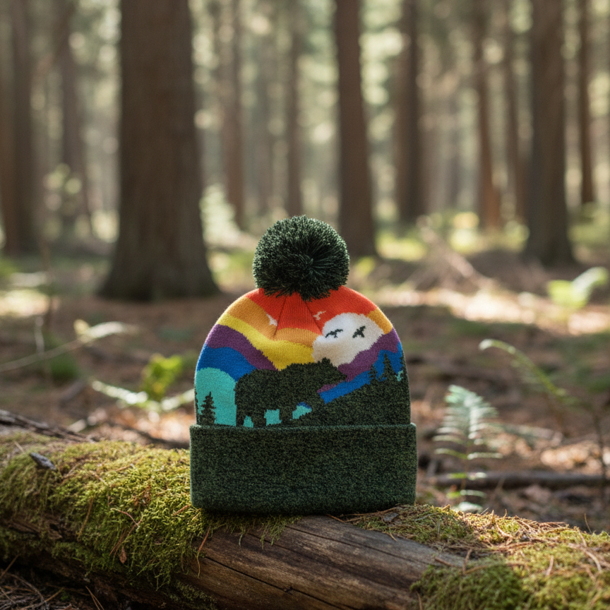 Kid Bear Pom Beanie Warm Winter Knit Hat for Outdoor Adventure