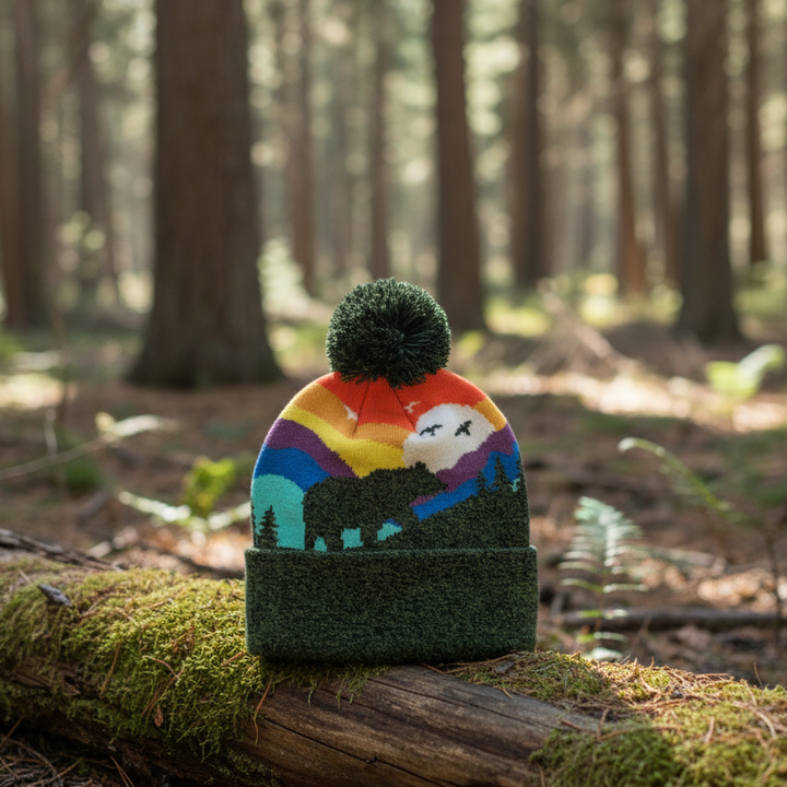 Kid Bear Pom Beanie Warm Winter Knit Hat for Outdoor Adventure