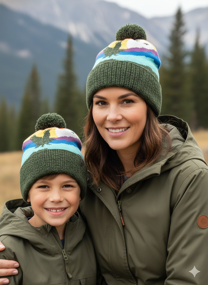 Kid Eagle Pom Beanie Warm Winter Knit Hat for Outdoor Adventure