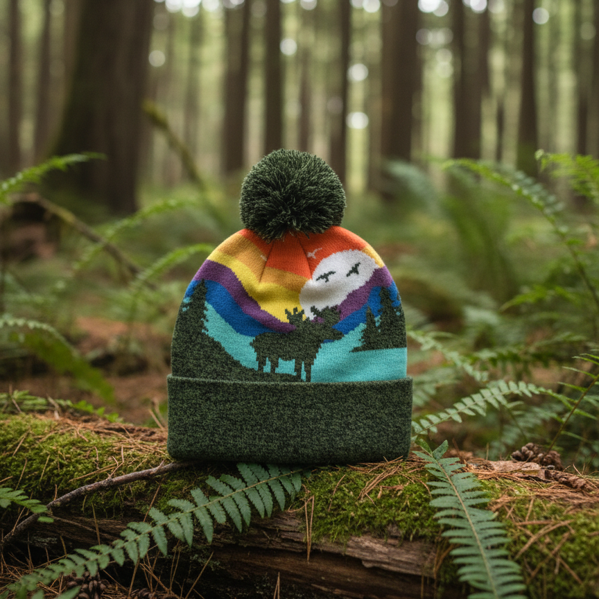 Kid Moose Pom Beanie Warm Winter Knit Hat for Outdoor Adventure