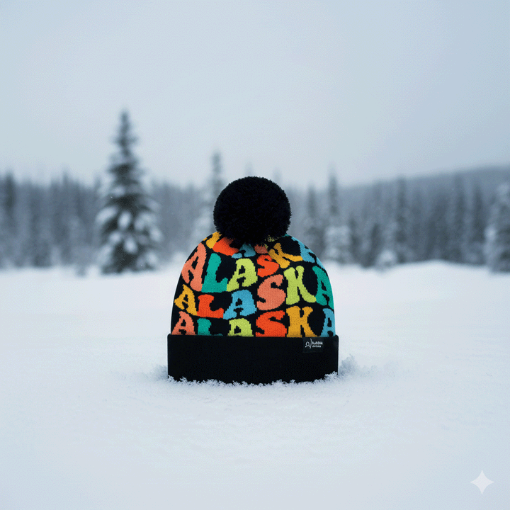 ALASKA Colorful Pom Pom Beanie - Warm Knitted Winter Hat