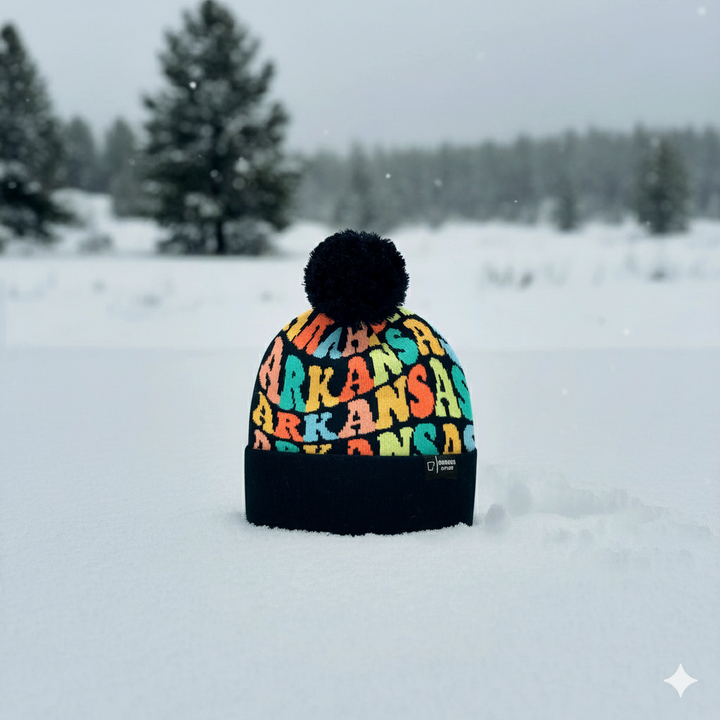 ARKANSAS Colorful Pom Pom Beanie - Warm Knitted Winter Hat