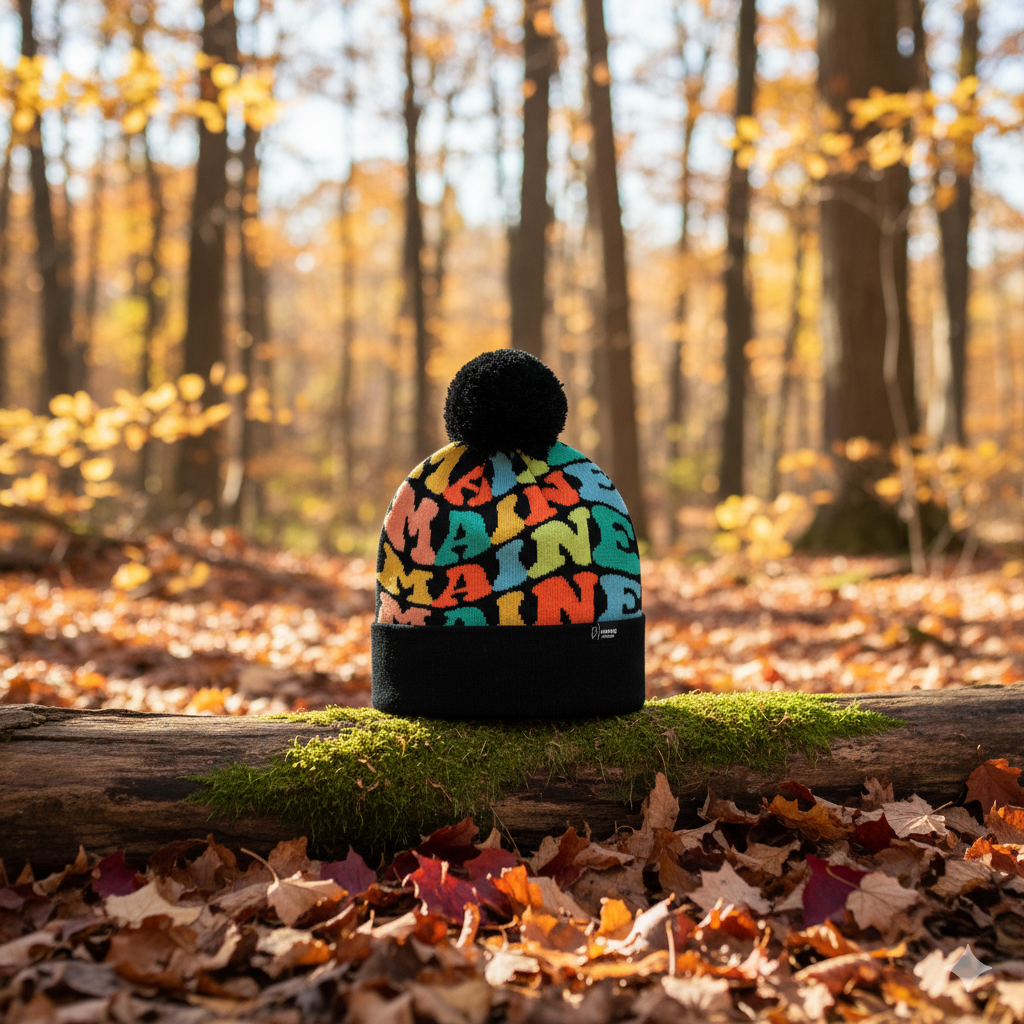 MAINE Colorful Winter Beanie Hat with Pom Pom - Cozy Knit Winter Hat