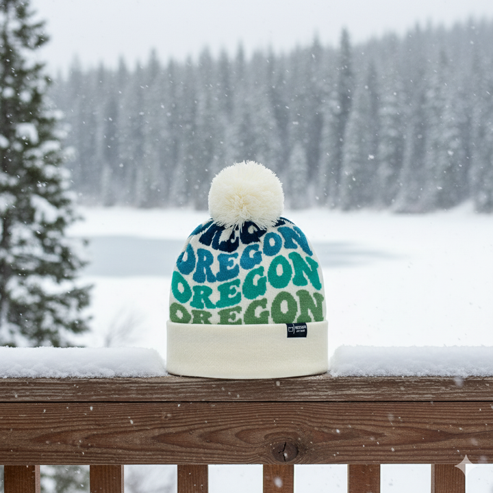 OREGON Colorful Knit Pom Pom Beanie - Retro Winter Warm Hat