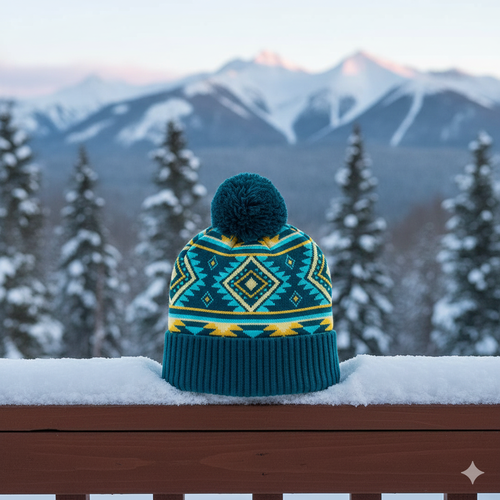 Geometric Pattern Pom Knit Beanie Unisex Winter Hat