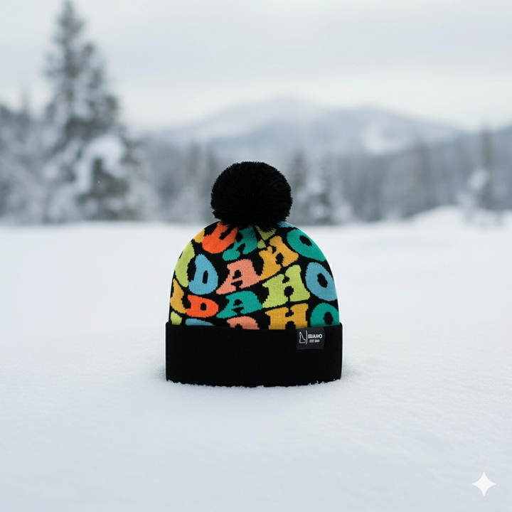 IDAHO Colorful Pom Pom Beanie - Warm Knitted Winter Hat