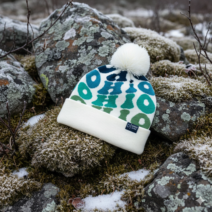 OHIO Colorful Knit Pom Pom Beanie - Retro Winter Warm Hat