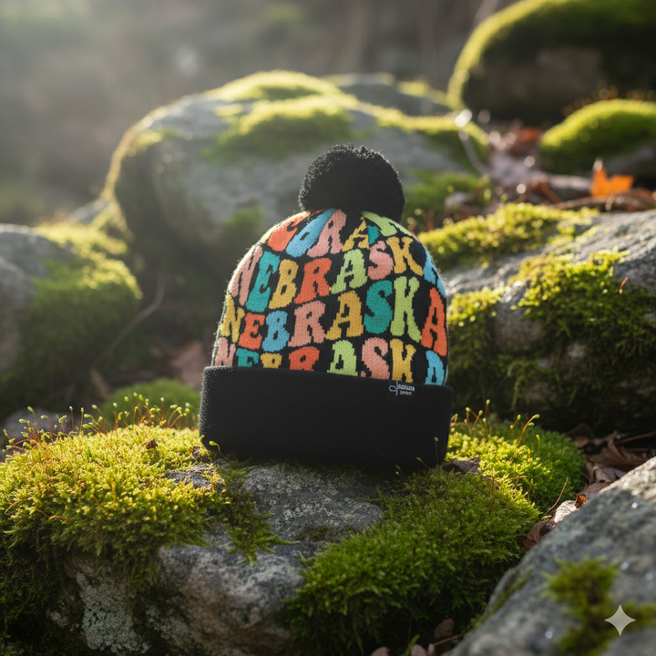 NEBRASKA Colorful Knit Pom Pom Beanie - Retro Winter Warm Hat