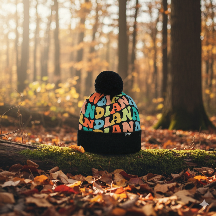 INDIANA Colorful Pom Pom Beanie - Warm Knitted Winter Hat