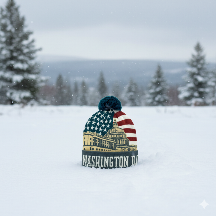 Washington D.C. Capitol American Flag Knit Pom Pom Beanie – USA Winter Hat