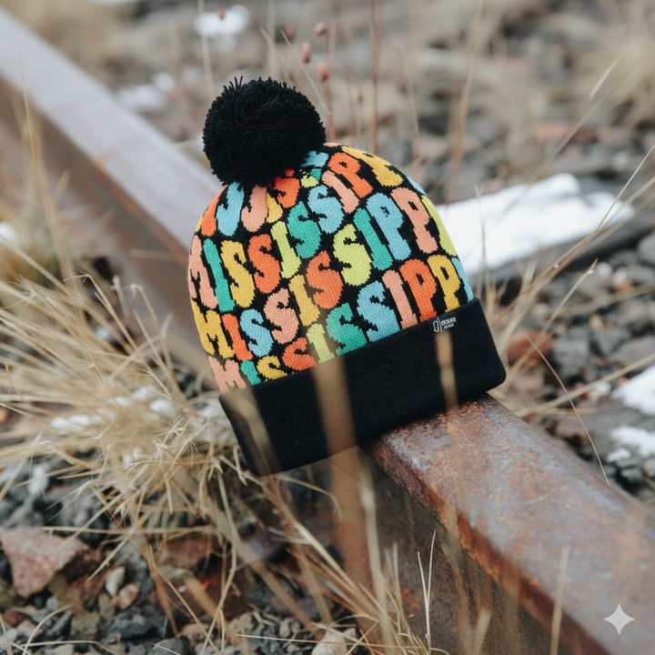 MISSISSIPPI Colorful Pom Pom Beanie - Warm Knitted Winter Hat