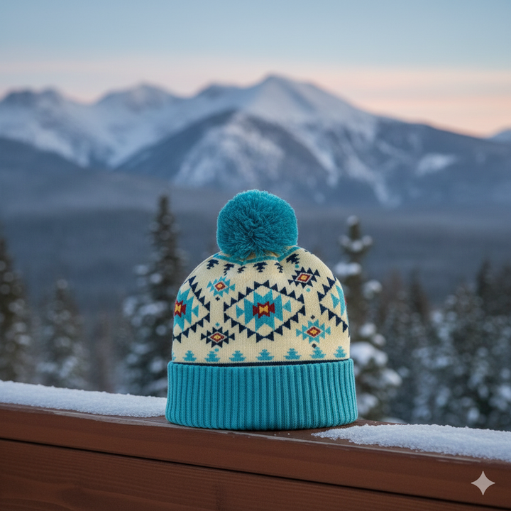 Aztec Pattern Pom Knit Beanie Cozy Winter Gift Hat