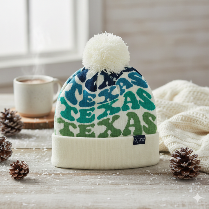 TEXAS Colorful Knit Pom Pom Beanie - Retro Winter Warm Hat