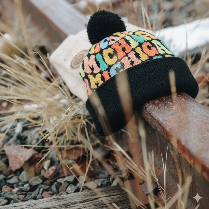 MICHIGAN Colorful Pom Pom Beanie - Warm Knitted Winter Hat