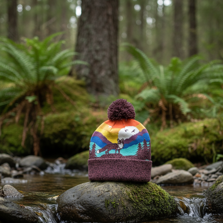 Kid Fox Pom Beanie Warm Winter Knit Hat for Outdoor Adventure