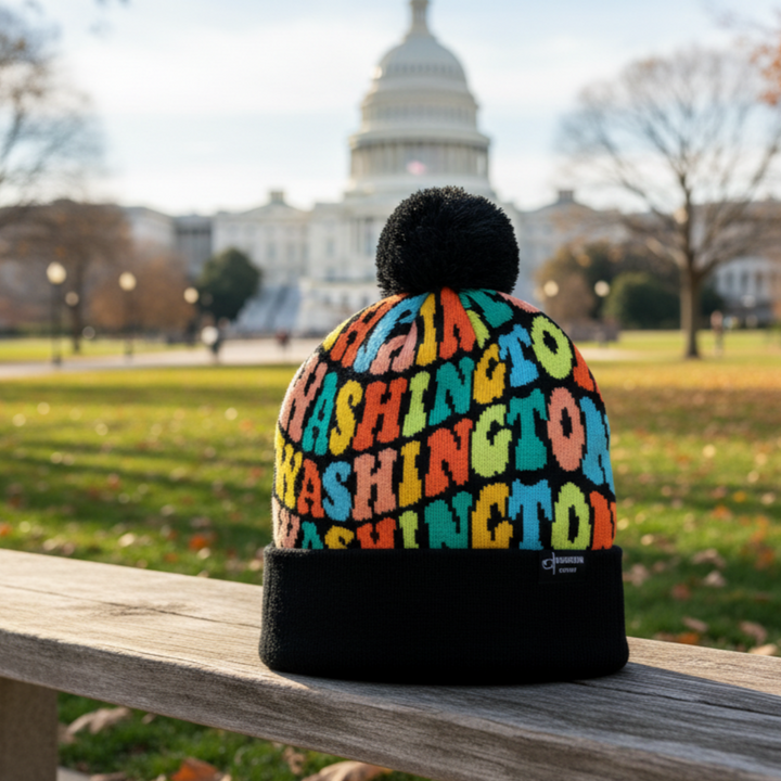 Washington Colorful Letter Beanie Winter Knit Hat with Pom Pom for Cold Weather