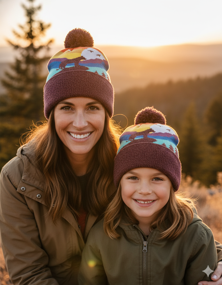 Kid Cheetah Pom Beanie Warm Winter Knit Hat for Outdoor Adventure