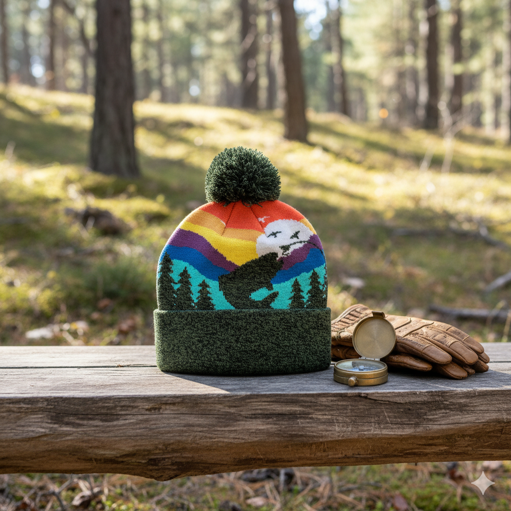 Kids Fishing Pom Beanie Warm Winter Knit Hat for Outdoor Adventure