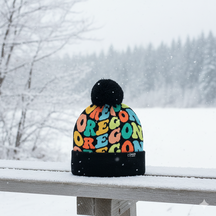 OREGON Colorful Knit Pom Pom Beanie - Retro Winter Warm Hat