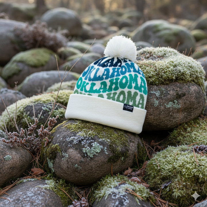 OKLAHOMA Colorful Knit Pom Pom Beanie - Retro Winter Hat