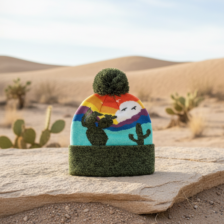 Kid Cactus Pom Beanie Warm Winter Knit Hat for Outdoor Adventure