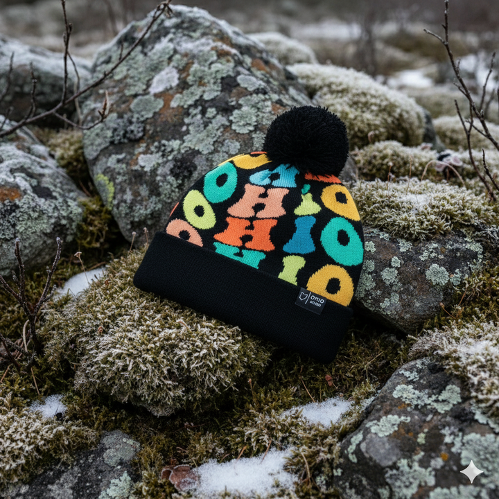 OHIO Colorful Knit Pom Pom Beanie - Retro Winter Warm Hat