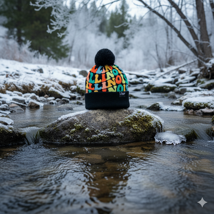 ILLINOIS Colorful Pom Pom Beanie - Warm Knitted Winter Hat