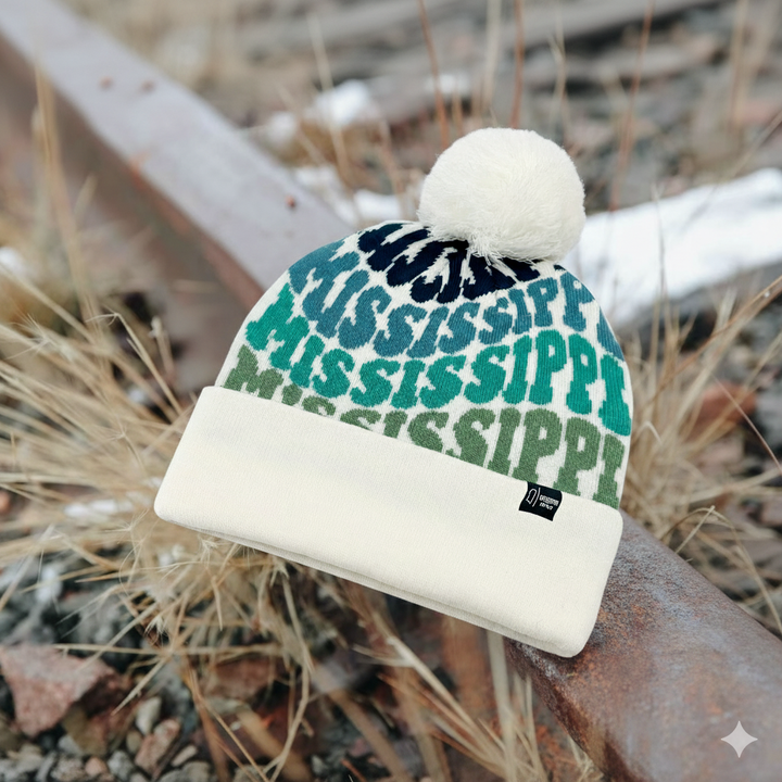 MISSISSIPPI Colorful Pom Pom Beanie - Warm Knitted Winter Hat