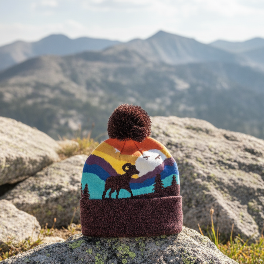 Bighorn Sheep Kids Beanie Hat – Warm Mountain Knit Winter Hat for Children