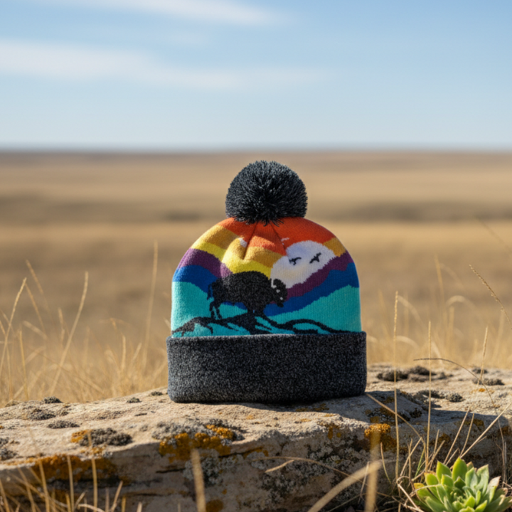 American Bison Kids Beanie Hat – Warm Knit Winter Hat for Little Adventurers
