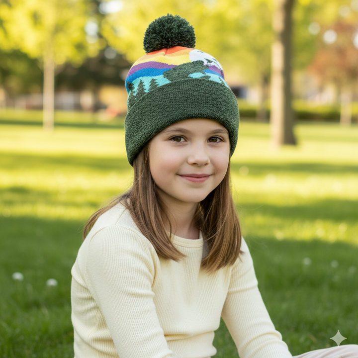 Kids Fishing Pom Beanie Warm Winter Knit Hat for Outdoor Adventure
