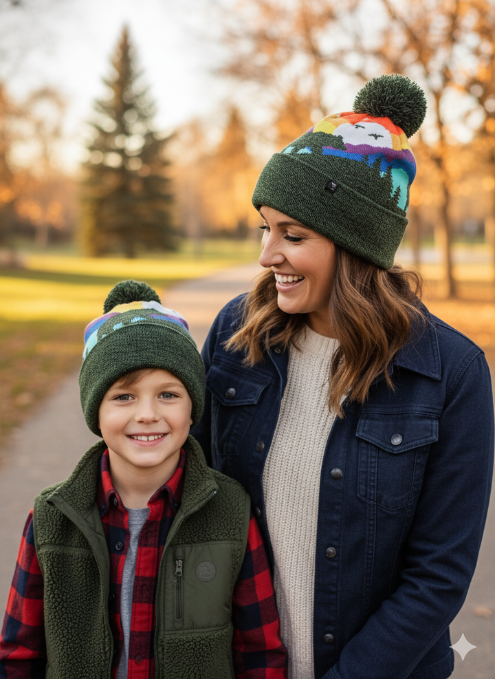 Kid Bear Pom Beanie Warm Winter Knit Hat for Outdoor Adventure